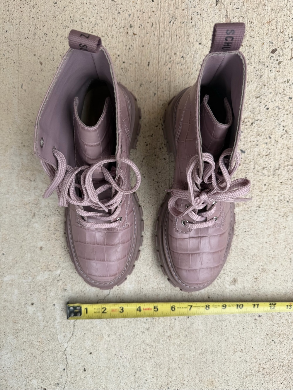Schutz Orly Purple Croc Combat Boots Lug Sole Leather Womens 7.5 NWOB - Picture 16 of 16